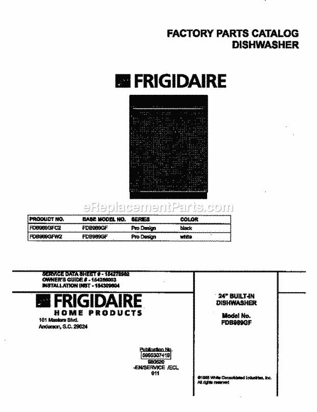 Frigidaire FDB989GFC2 Dishwasher Page B Diagram
