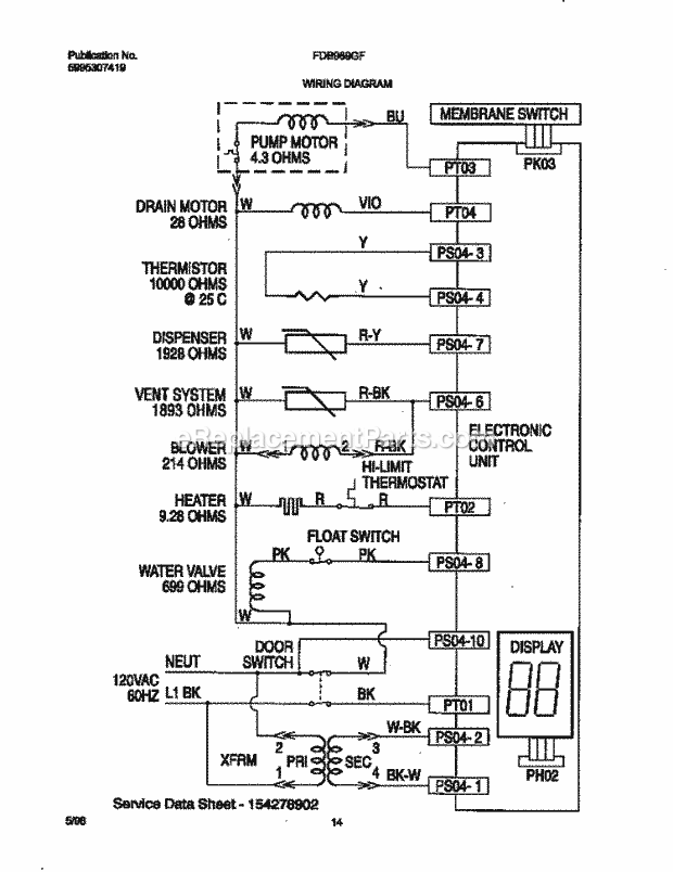 Frigidaire FDB989GFC2 Dishwasher Page H Diagram