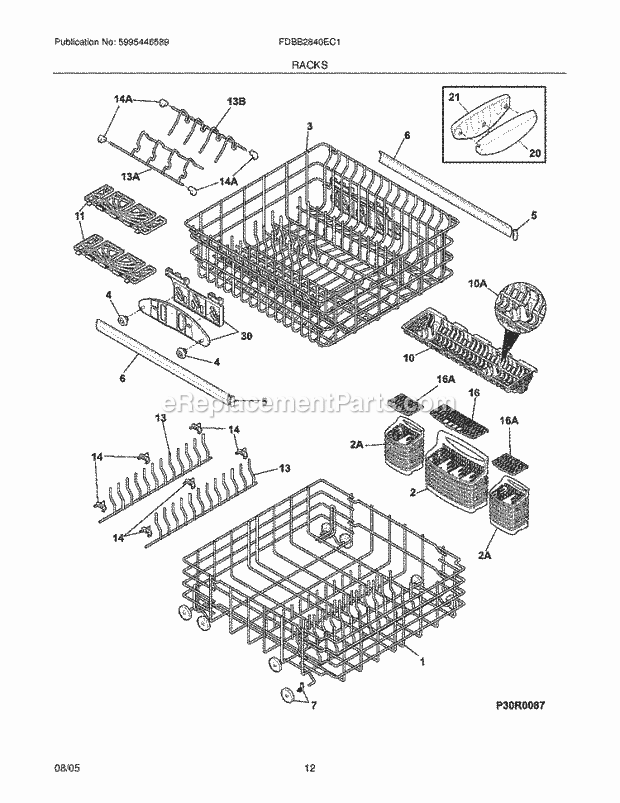 Frigidaire FDBB2840EC1 Dishwasher Racks Diagram