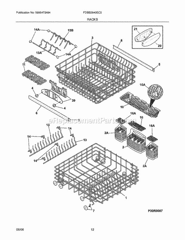 Frigidaire FDBB2840EC2 Dishwasher Racks Diagram