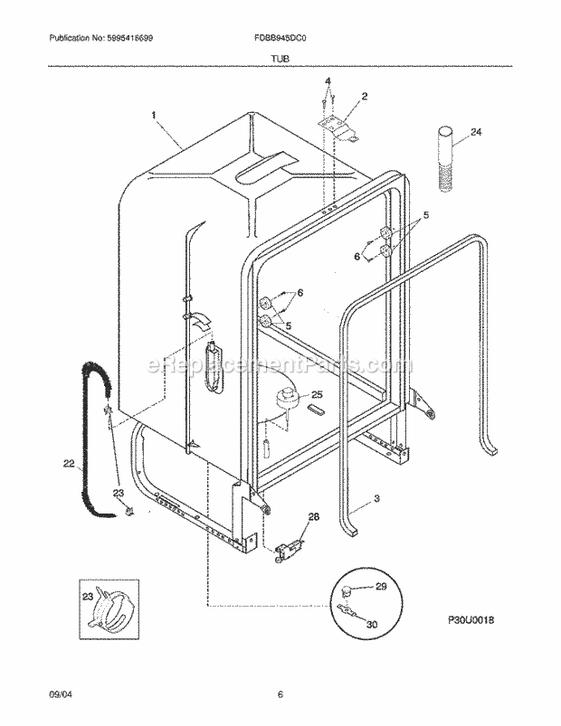 Frigidaire FDBB945DC0 Dishwasher Tub Diagram