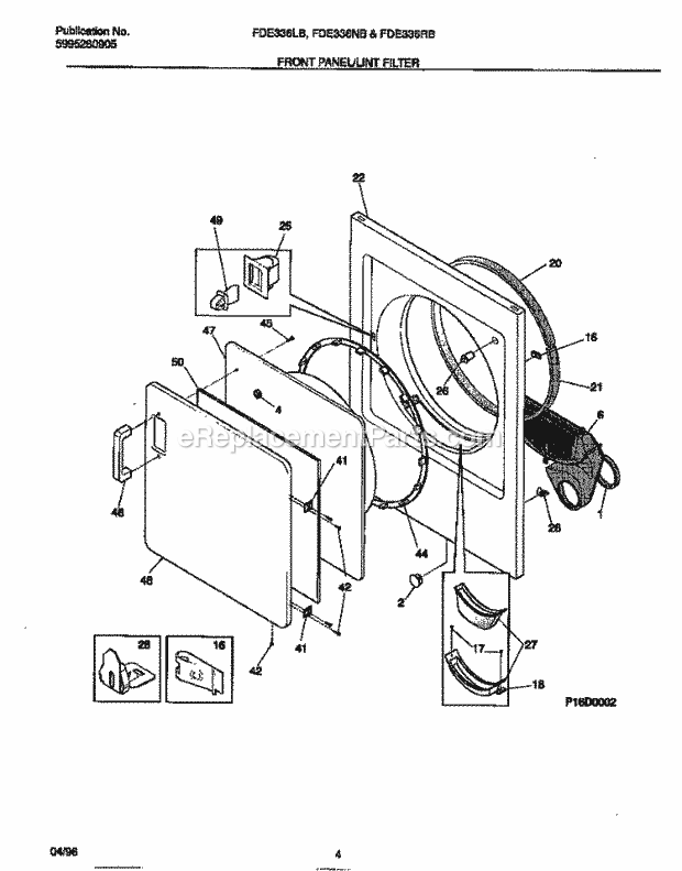 Frigidaire FDE336LBS2 Residential Frigidaire Electric Dryer Front Panel / Lint Filter Diagram