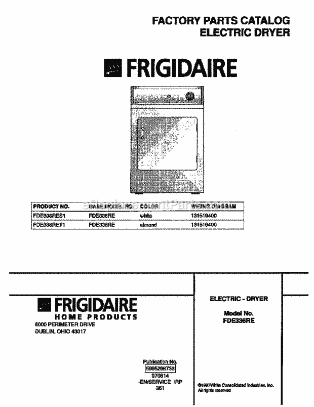 Frigidaire FDE336RES1 Residential Frigidaire Electric-Dryer Page C Diagram