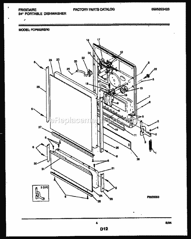 Frigidaire FDP652RBR0 Dishwasher Door Parts Diagram
