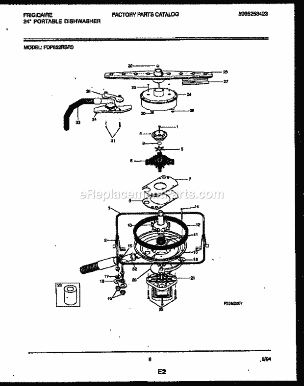 Frigidaire FDP652RBR0 Dishwasher Motor Pump Parts Diagram