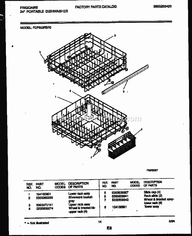 Frigidaire FDP652RBR0 Dishwasher Racks and Trays Diagram