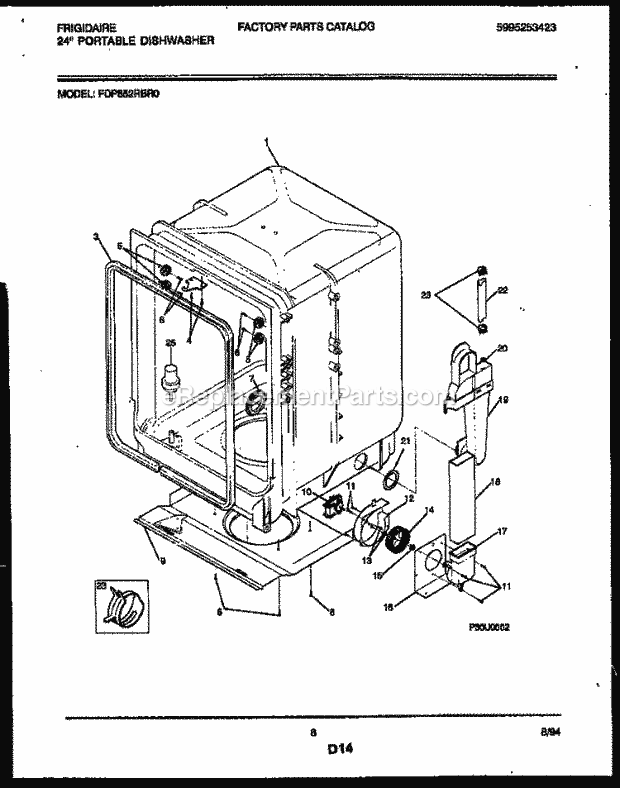 Frigidaire FDP652RBR0 Dishwasher Tub and Frame Parts Diagram