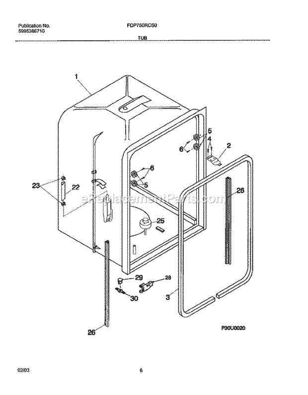 Frigidaire FDP750RCS0 Dishwasher Tub Diagram