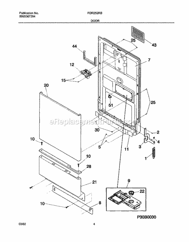 Frigidaire FDR252RBS0 Dishwasher Door Diagram