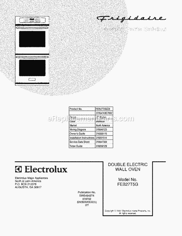 Frigidaire FEB27T5GCB Built-In, Electric Wall Oven Page B Diagram