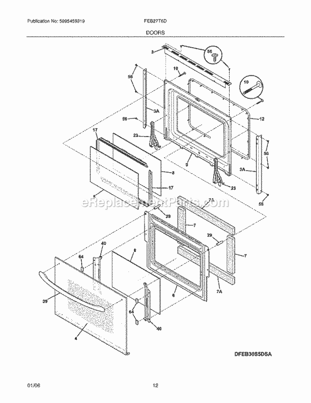 Frigidaire FEB27T6DBC Built-In, Electric Electric Oven Doors Diagram