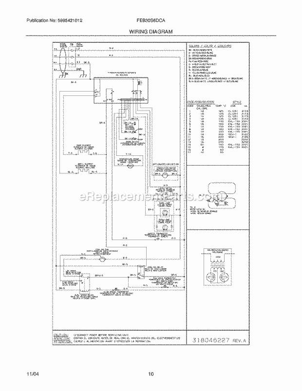 Frigidaire FEB30S6DCA Built-In, Electric Electric Oven Page E Diagram