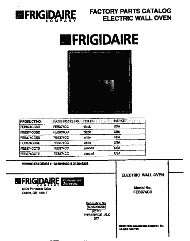 Frigidaire FEB374CCBE Built-In, Electric Frigidaire Electric Wall Oven Page C Diagram