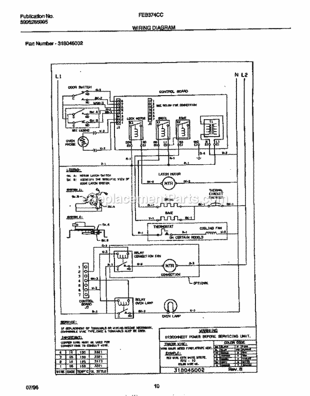 Frigidaire FEB374CCTC Built-In, Electric Frigidaire Electric Wall Oven Page E Diagram
