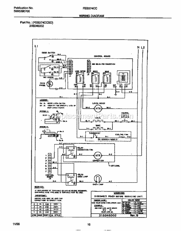 Frigidaire FEB374CCTE Built-In, Electric Frigidaire Electric Wall Oven Page E Diagram