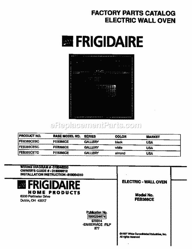 Frigidaire FEB386CEBC Built-In, Electric Frigidaire Electric-Wall Oven Page C Diagram