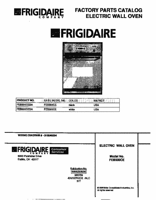 Frigidaire FEB500CEBA Built-In, Electric Frigidaire Electric Wall Oven Page C Diagram