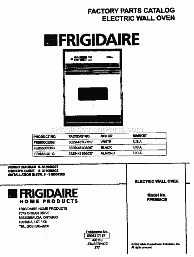 Frigidaire FEB556CETG Built-In, Electric Electric Wall Oven Page C Diagram