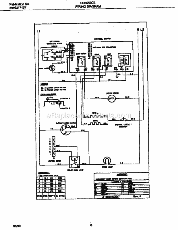 Frigidaire FEB556CETG Built-In, Electric Electric Wall Oven Page E Diagram