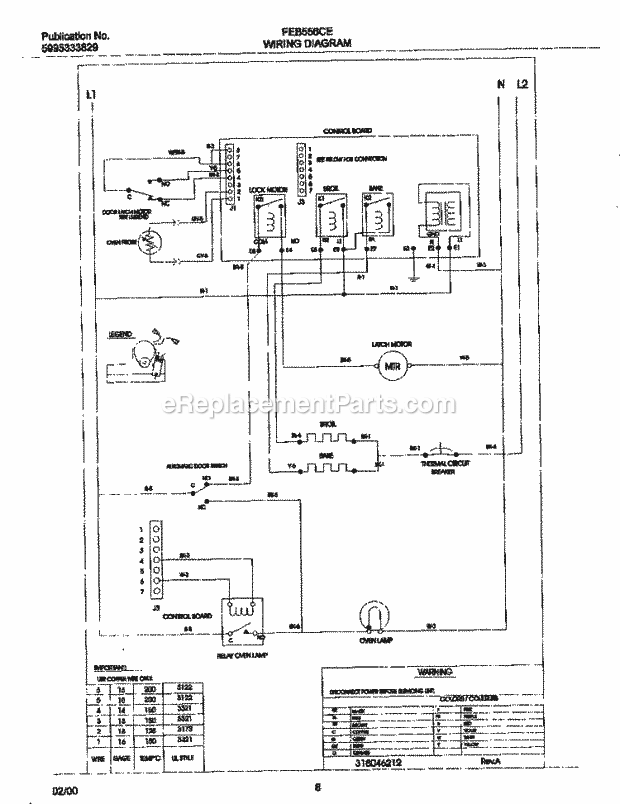 Frigidaire FEB556CETH Built-In, Electric Electric Wall Oven Page E Diagram