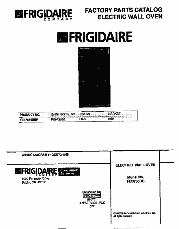 Frigidaire FEB755BBBF Built-In, Electric Frigidaire Electric Wall Oven Page B Diagram