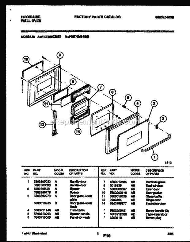 Frigidaire FEB755CBSB Built-In, Electric Electric Wall Oven Door Parts Diagram