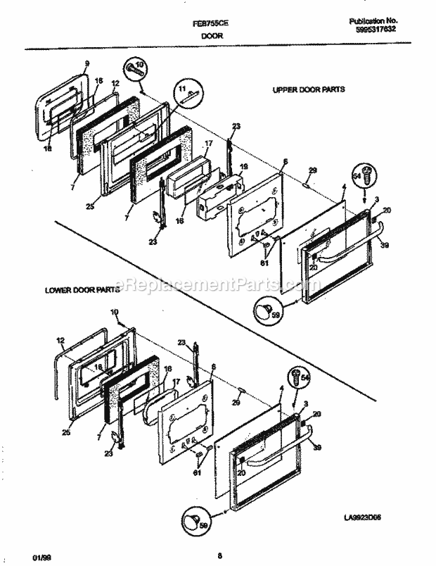 Frigidaire FEB755CESF Electric Frigidaire/Electric Wall Oven Upper / Lower Doors Diagram
