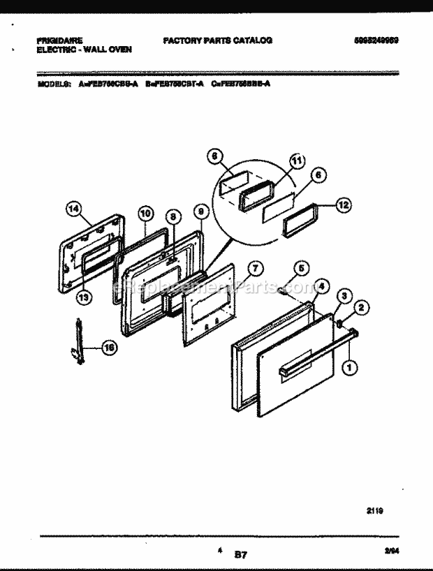 Frigidaire FEB756CBSA Electric Electric Wall Oven Door Parts Diagram