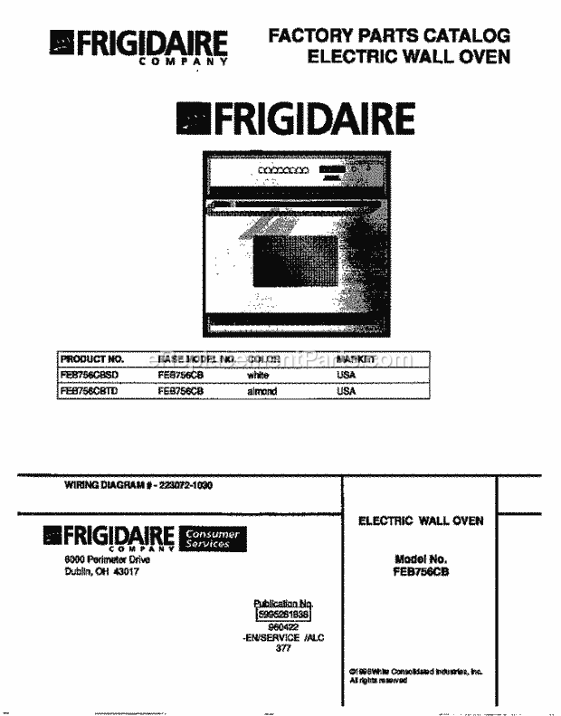 Frigidaire FEB756CBSD Electric Frigidaire Electric Wall Oven Page C Diagram