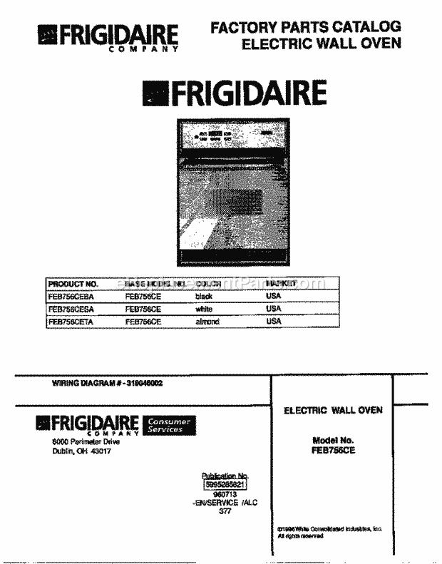 Frigidaire FEB756CEBA Electric Frigidaire Electric Wall Oven Page C Diagram