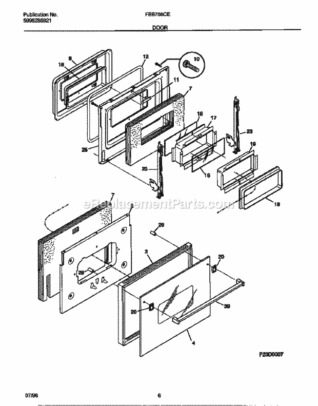 Frigidaire FEB756CEBA Electric Frigidaire Electric Wall Oven Door Diagram