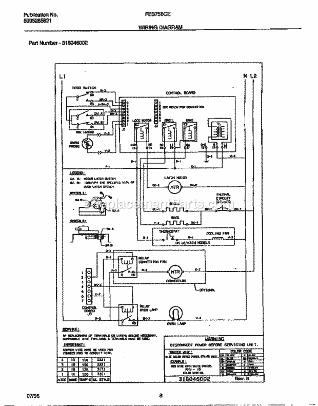 Frigidaire FEB756CEBA Electric Frigidaire Electric Wall Oven Page E Diagram