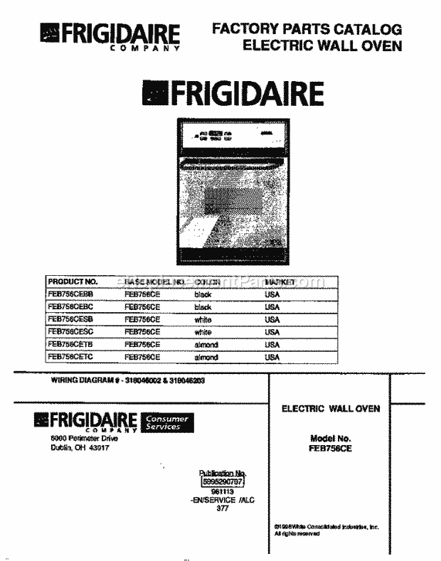 Frigidaire FEB756CEBB Electric Frigidaire Electric Wall Oven Page C Diagram