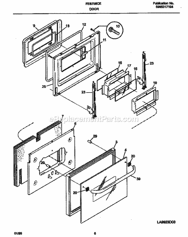 Frigidaire FEB756CEBE Electric Frigidaire/Elec Wall Oven Door Diagram