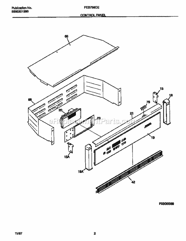 Frigidaire FEB756CESD Electric Frigidaire Electric Wall Oven Control Panel Diagram