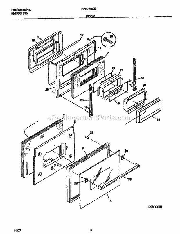 Frigidaire FEB756CESD Electric Frigidaire Electric Wall Oven Door Diagram