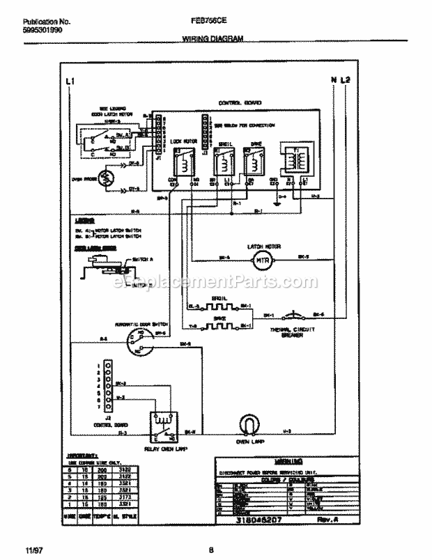 Frigidaire FEB756CESD Electric Frigidaire Electric Wall Oven Page E Diagram