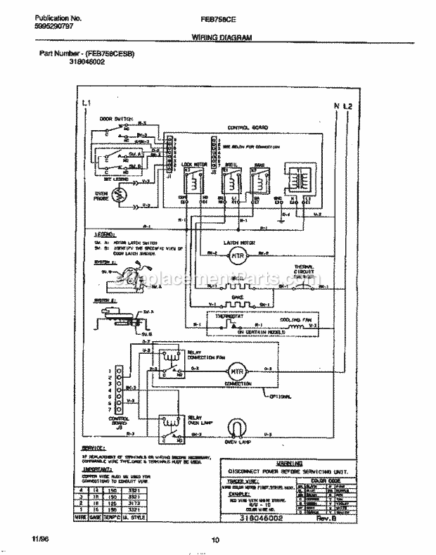 Frigidaire FEB756CETC Electric Frigidaire Electric Wall Oven Page F Diagram