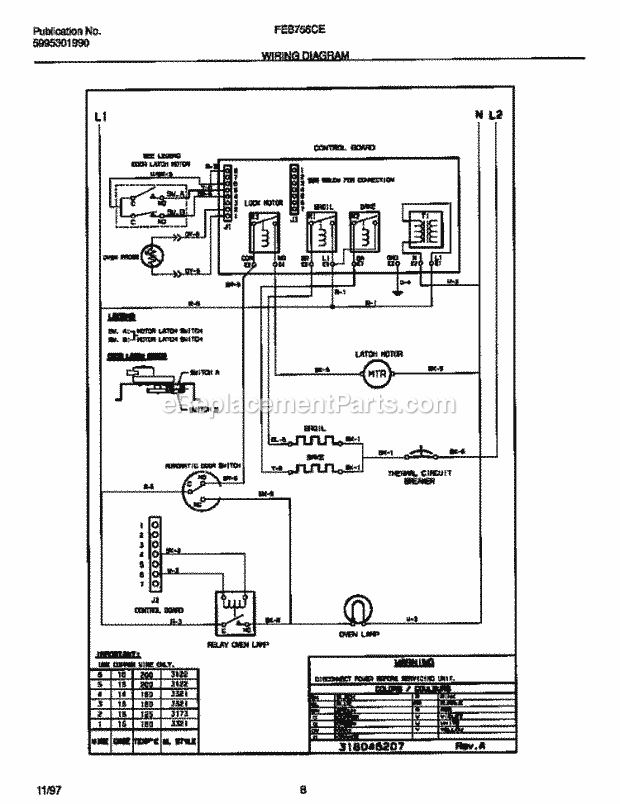 Frigidaire FEB756CETD Electric Frigidaire Electric Wall Oven Page E Diagram