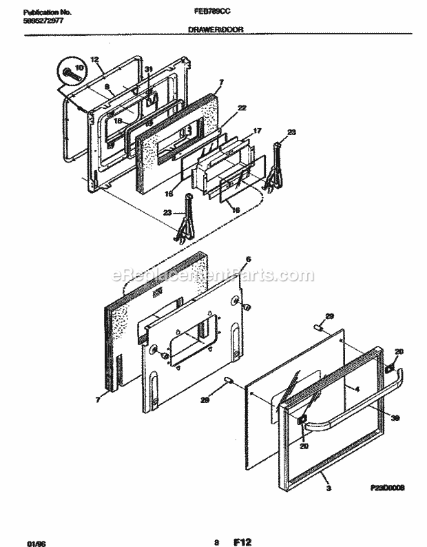Frigidaire FEB789CCSA Frg/Electric Wall Oven Door / Drawer Diagram