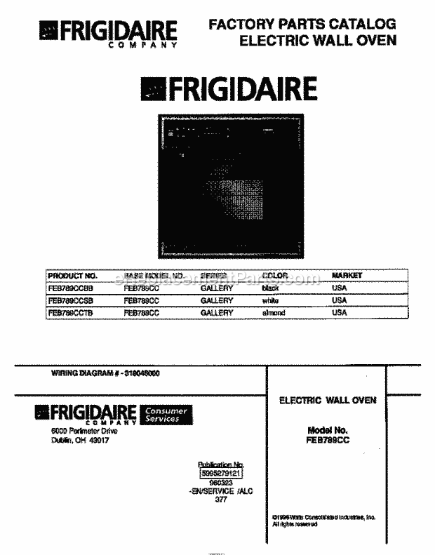 Frigidaire FEB789CCSB Built-In, Electric Frigidaire Electric Wall Oven Page C Diagram