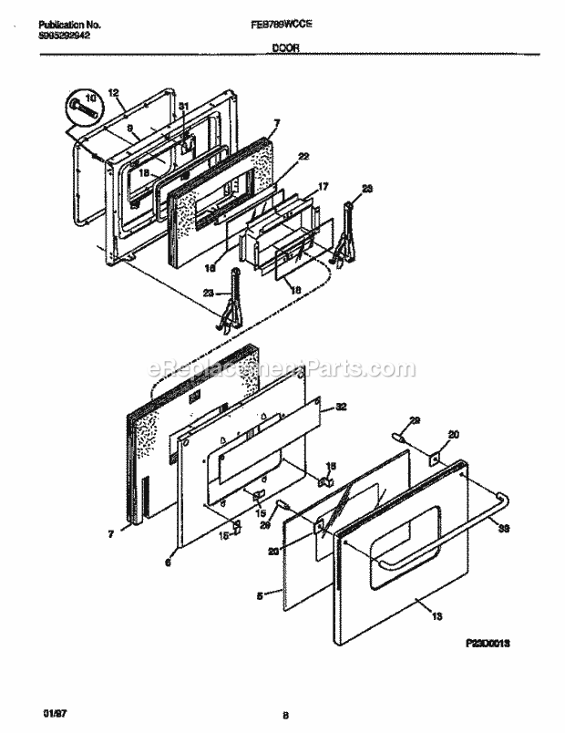 Frigidaire FEB789WCCE Built-In, Electric Electric Wall Oven Door Diagram