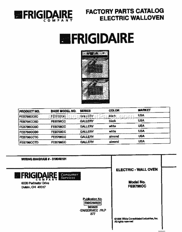 Frigidaire FEB798CCSD Built-In, Electric Frigidaire Electric Wall Oven Page B Diagram