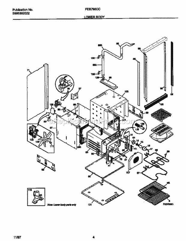 Frigidaire FEB798CCTG Built-In, Electric Frigidaire Electric Wall Oven Lower Body Diagram