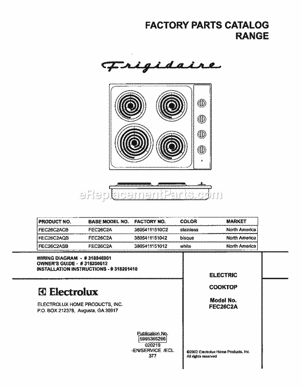 Frigidaire FEC26C2ACB Electric Electric Cooktop Page B Diagram