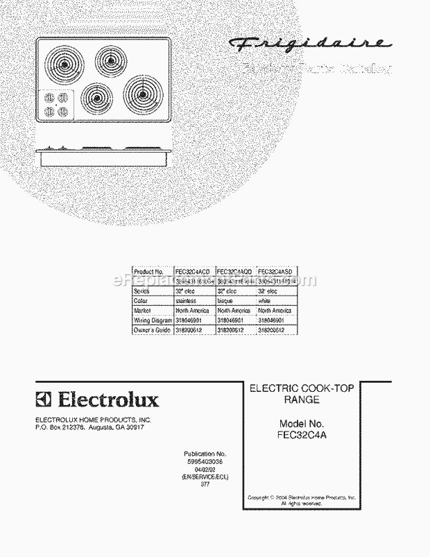 Frigidaire FEC32C4ACD Electric Electric Cooktop Page B Diagram