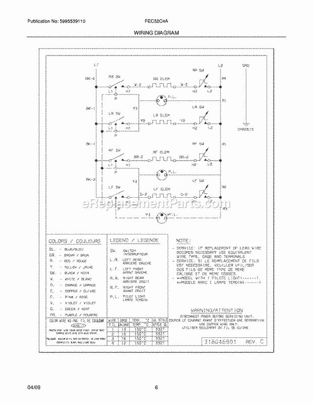 Frigidaire FEC32C4AS1 Range Page D Diagram