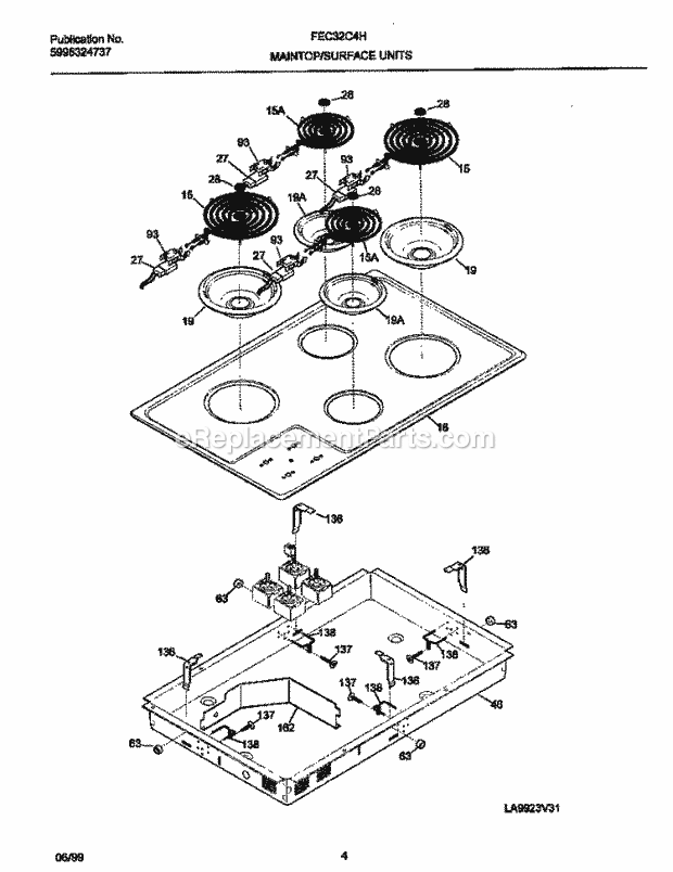 Frigidaire FEC32C4HTA Electric Electric Cooktop Maintop / Elements Diagram