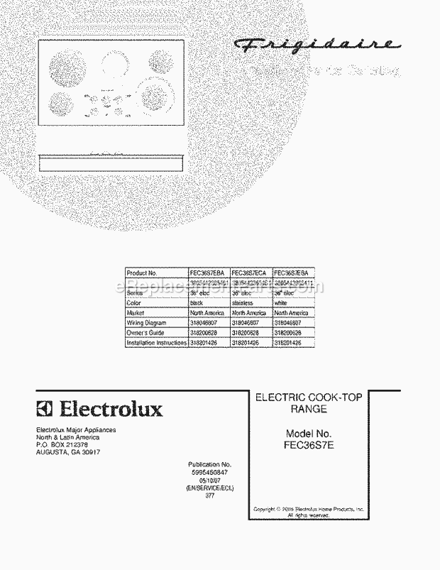 Frigidaire FEC36S7EBA Electric Cooktop Page B Diagram