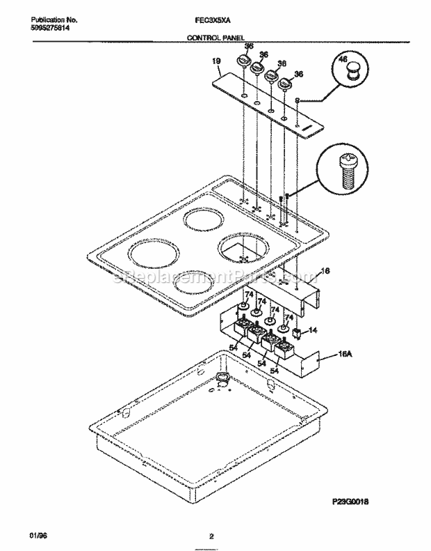 Frigidaire FEC3X5XAWB Electric Electric Cooktop Control Panel Diagram